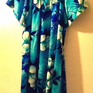 HAWAIIAN HOOKANO XL MUMU DRESS  50'S BLUE FLORAL